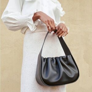 EUC Loeffler Randall Aris Gathered Ruched Petite Shoulder Bag Black Leather